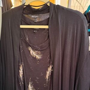 Two piece cardigan set. torrid feather tee. Ulla Popken black drape longer card